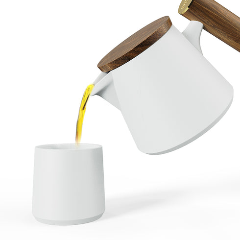 Teapot Set - Ceramic/Wood - 600ml - White