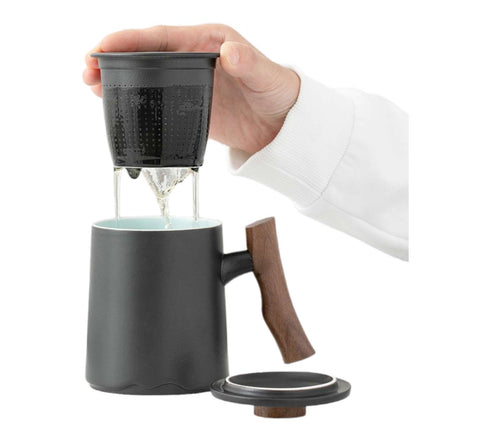 Infuser Mug - Ceramic/Wood - 360ml - Black