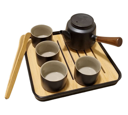 Teapot Set - Japanese Kung Fu Tea Set - Ceramic/Wood - 225ml - Black