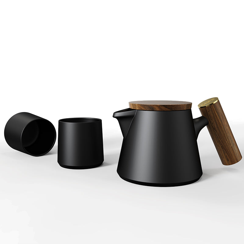 Ceramic Teapot Set | Modern European Design with Wood Accent– Teas.com.au
